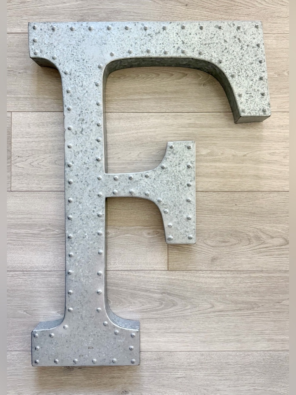 Pottery Barn 30” Galvanized Metal “F” Letter Silver Wall Decor